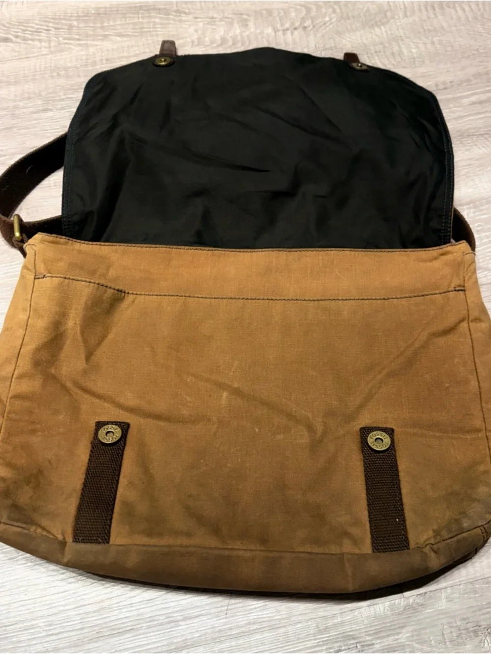 Fossil Buckner Messenger Bag Brown Waxed Canvas Leather Laptop Crossbody